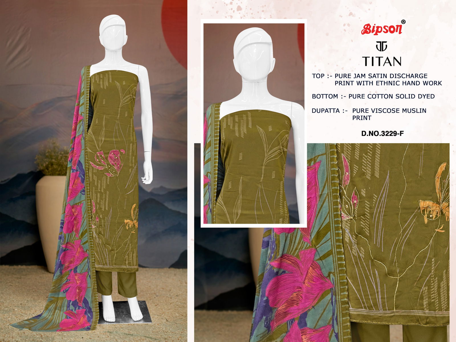 Titan 3229 By Bipson Jam Satin Printed Dress Material Wholesalers In Delhi